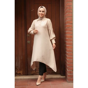 Asimetrik Detaylı Bej Tesettür Tunik 615BEJ