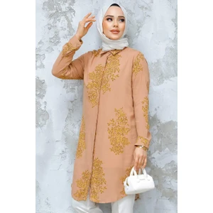 Desenli Camel Tesettür Tunik 11720C