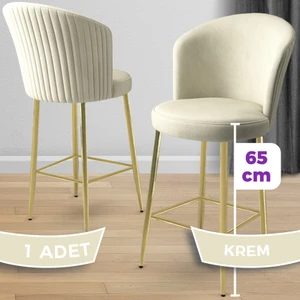 Alte Serisi 1 Adet Krem Babyface Kumaş 65 cm Gold Kaplama Ayaklı Bar Sandalyesi