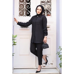 Pötikare Detaylı Siyah Tesettür Ikili Takım 12191S