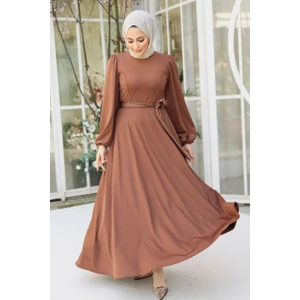 Neva Style Kemerli Kahverengi Tesettür Elbise 23101KH