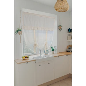 Naturel Potlu Tül Perde Retro Krem Fırfırlı