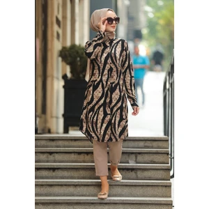 Neva Style - Desenli Siyah Tesettür Tunik 11520S
