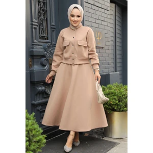 Neva Style Düğmeli Bisküvi Tesettür Etekli İkili Takım 12261BS