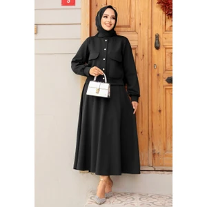 Neva Style Düğmeli Siyah Tesettür Etekli Ikili Takım 12261S
