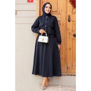Neva Style Düğmeli Lacivert Tesettür Etekli Ikili Takım 12261L