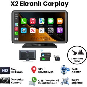 X2 Ekranlı Carplay Apple Android Uyumlu 9.2 Inç 4K Görüntü Arka/ön Görüş Kameralı Araç Ekranı