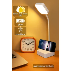 Şarjlı Masa Lambası Dokunmatik Ders Çalışma Kitap Okuma Gece Lambası 3 Farklı Işık Akrobatik Beyaz