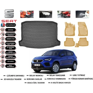 Seat Ateca 2025 Model Bagaj Havuz Paspası+Araca Özel Bej Paspas Takımı Pro