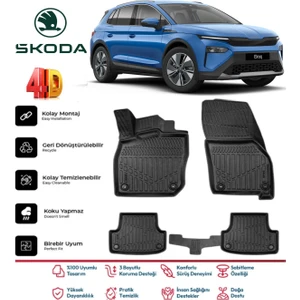Skoda Elroq 2024 ve Sonrası 4.5d Premium Havuzlu Siyah Paspas Takımı Kokusuz