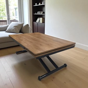 Yan Baştan Açılır Akıllı Yemek Masası Mdf Tabla Alt Mekanizma Metal Siyah Renk