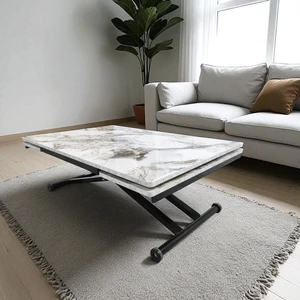 Yan Baştan Açılır Akıllı Yemek Masası Mdf Tabla Alt Mekanizma Metal Siyah Renk