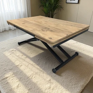 Yan Baştan Açılır Akıllı Yemek Masası Mdf Tabla Alt Mekanizma Metal Siyah Renk