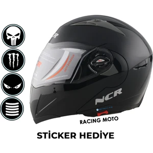 Çene Açılır Parlak Siyah Kask (Ece Belgeli) Sticker Hediyeli