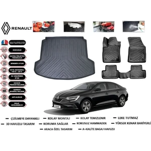 Renault Megane 4 Sedan 2017 Model Çift Kulaklı Bagaj Havuzu Araca Özel Paspas Takımı Flex