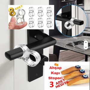 8 Adet Esnek, Sessiz ve Her Kapı Koluna Uyabilen Silikon Kapı Kolu Stoperi . 3 Adet Akşap Kapı Stoperi Hediyeli