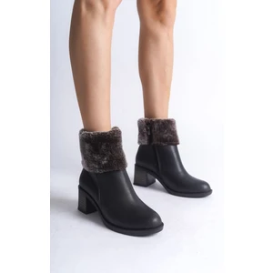 Katya Fermuarlı Ortopedik Taban Topuklu Kürk Detaylıkadın Bot  Cst - Siyah