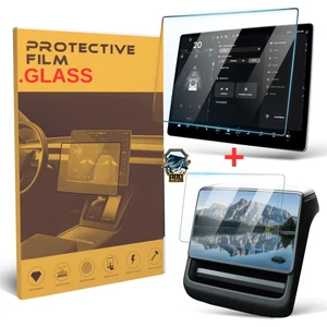 Tesla Model Y Juniper 2025 Parmak İzi Önleyici Sert Cam Ekran Koruyucu Ön ve Yolcu Ekranı İçin 2in1 (Ön 15,4"/Arka 8)" Dokunmatik Ekran Temperli Cam Koruyucu