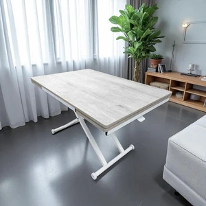 Yan Baştan Açılır Akıllı Yemek Masası Mdf Tabla Alt Mekanizma Metal Beyaz Renk