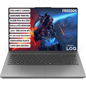 LOQ Intel Core i7 12650HX 16GB 512GB SSD RTX4050 Freedos 15.6" FHD Taşınabilir Bilgisayar 83LK002VTR