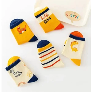 Hobins Sportswear Company 5 Çift Dinazor Desenli Bebek Çorap ve Çocuk Çorabı Özel Dinozor Serisi
