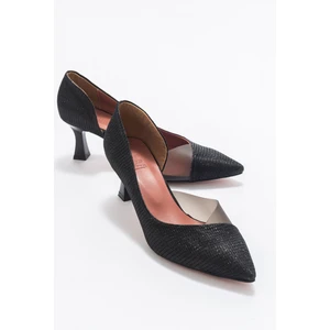353 Siyah Simli Topuklu  Kadın Ayakkabı