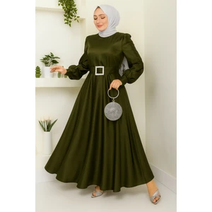 Kadın Giyim Abiye Moda Kemeri Taşlı Uzun Tesettür Saten Abiye Elbise 2753