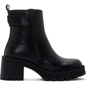 Kadın Siyah Fermuarlı Kalın Topuklu Deri Bot 25WFD130318