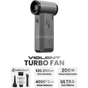 Violent Turbo Jet Fan 130000RPM Ultra Güçlü Motor Güçlü Vakum 4000MAH Bataryalı Üflemeli