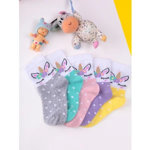 Hobins Sportswear Company 5'çift Bebek & Çocuk Çorabı Unicorn Desenli Okul,günlük,dört Mevsim Çorap
