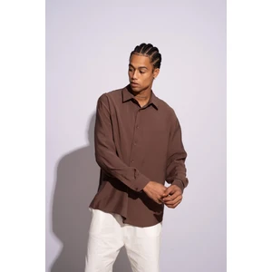 Erkek Uzun Kollu Gömlek Kahverengi	