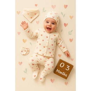 Ozz Baby 0-3 Ay Kız Ay Renkli Kalpli 5'li Hastane Çıkışı Set