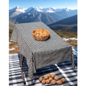 Siyah Happy Camper Pötikare Pamuk Dokuma Çevre Dostu Kamp Karavan Masa Örtüsü 120 cm