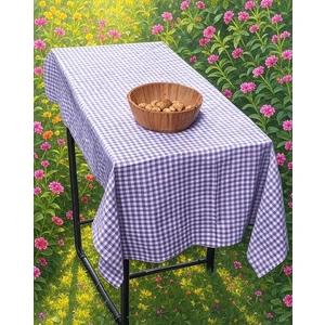 Lila Happy Camper Pötikare Pamuk Dokuma Çevre Dostu Kamp Karavan Masa Örtüsü 120 cm