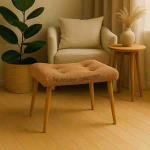 Makyaj Masası Pufu, Peluş Kumaş, Ayak Uzatmalık Puf, Dekoratif Puf