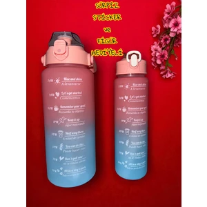 Motivasyon 2li  Su Matarası Suluk 2lt 750ML Yavrulu Tritan Spor Su Şişesi Sticker ve Figür Hediyeli
