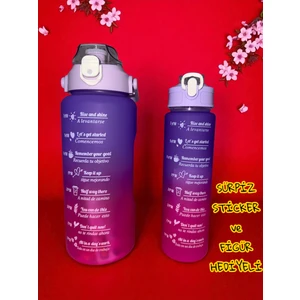 Motivasyon 2li  Su Matarası Suluk 2lt 750ML Yavrulu Tritan Spor Su Şişesi Sticker ve Figür Hediyeli