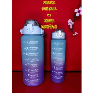 Motivasyon 2li  Su Matarası Suluk 2lt 750ML Yavrulu Tritan Spor Su Şişesi Sticker ve Figür Hediyeli