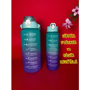 Motivasyon 2li  Su Matarası Suluk 2lt 750ML Yavrulu Tritan Spor Su Şişesi Sticker ve Figür Hediyeli