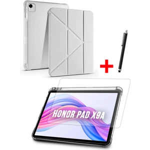 Honor Pad X9A Uyumlu Trifolding Kalem Bölmeli Silikon Kılıf, Ekran Koruyucu ve Kalem Set