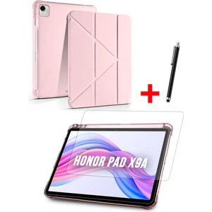 Honor Pad X9A Uyumlu Trifolding Kalem Bölmeli Silikon Kılıf, Ekran Koruyucu ve Kalem Set