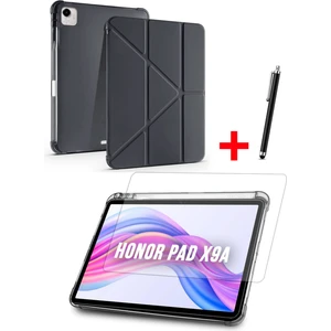 Honor Pad X9A Uyumlu Trifolding Kalem Bölmeli Silikon Kılıf, Ekran Koruyucu ve Kalem Set