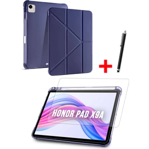 Honor Pad X9A Uyumlu Trifolding Kalem Bölmeli Silikon Kılıf, Ekran Koruyucu ve Kalem Set