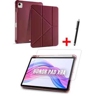 Honor Pad X9A Uyumlu Trifolding Kalem Bölmeli Silikon Kılıf, Ekran Koruyucu ve Kalem Set