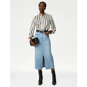 Marks & Spencer Yırtmaç Detaylı Midi Denim Etek