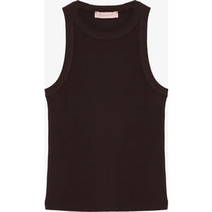 Halter Yaka Basic Fitilli Atlet Koyu Kahve
