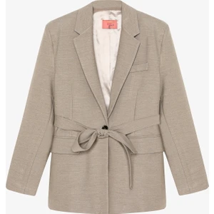 Kuşaklı Tek Düğmeli Oversize Blazer Ceket Vizon