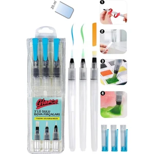 Su Hazneli Fırça Seti 3 Adet Fiber Uçlu Fırçalar ile Kolay Suluboya Uygulama