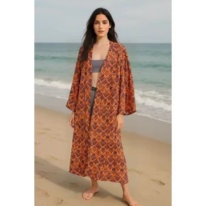 Özel Tasarım Pamuk Viskon Uzun Kimono