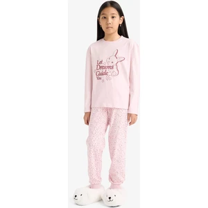 Kız Çocuk Pijama Takımı Baskılı Uzun Kollu Üst Desenli Uzun Alt F6215A825WN